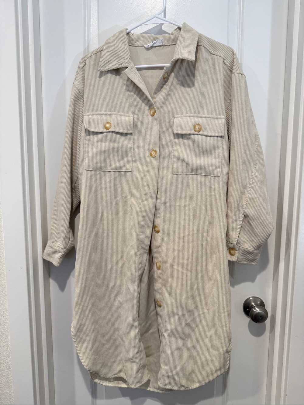 Carly Jean Los Angeles Cream Corduroy Longline Shacket